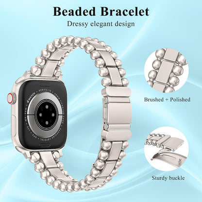TOYOUTHS Beaded Bracelet Compatible with Apple Watch Bands 38/40/41/42/44/45/46/49mm Women, Dressy Fancy Stainless Steel Metal Elegant Jewelry Strap for iWatch Series 11 10 9 8 7 6 5 4 Ultra/SE 3 2 1