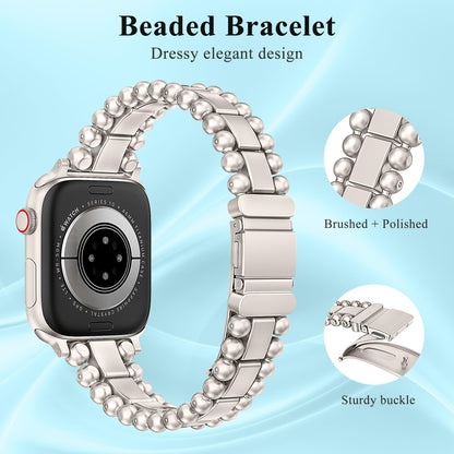 TOYOUTHS Beaded Bracelet Compatible with Apple Watch Bands 38/40/41/42/44/45/46/49mm Women, Dressy Fancy Stainless Steel Metal Elegant Jewelry Strap for iWatch Series 11 10 9 8 7 6 5 4 Ultra/SE 3 2 1