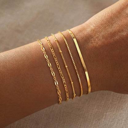 Dainty Simple Gold Bracelets for Women, Stackable Satellite Paperclip Lip Bracelet Set Tiny Lip Dot Chain Box Link for Handmade Gift Minimalist Cute Trendy Jewelry Gold Accessories for Women