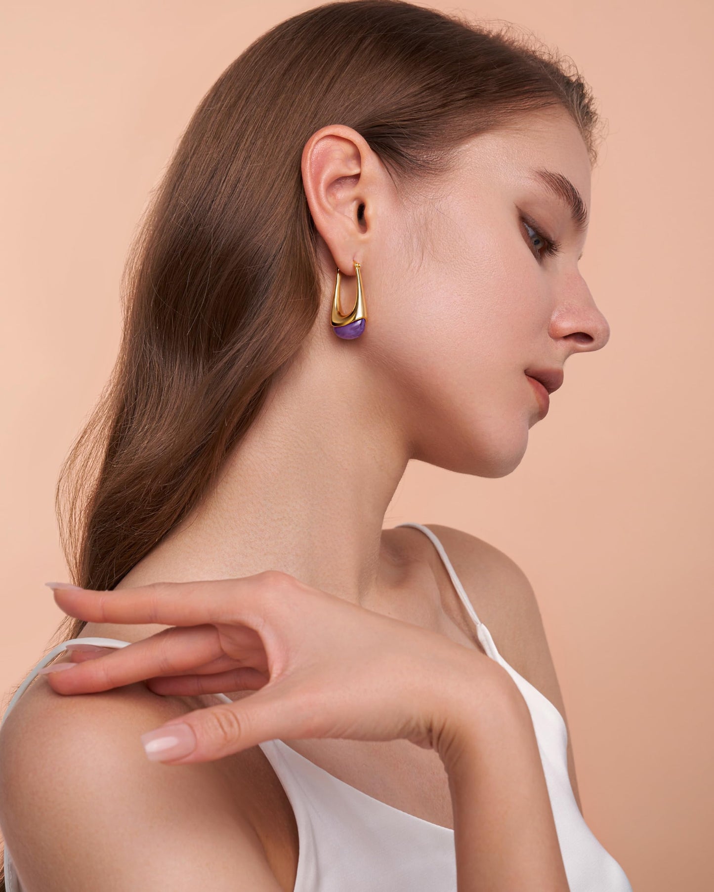 SNGIA Long Oval Chunky Dangle 18K Gold Plated Hoops with Colored Resin Gemstone Statement Earrings for Women, (Green, Brown, Light blue, Dark Blue), Bold Drop Handmade Exaggerated Irregular Trendy Bohemian Jewelry Gifts, Unique Dangling Teardrop Baroque S