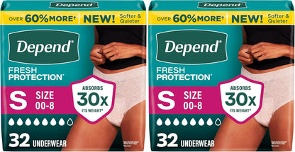 Depend Fresh Protection Adult Diapers, Incontinence Underwear for Women, Disposable, Maximum, XXL, Blush, 44 Count (2 Packs of 22), Packaging May Vary