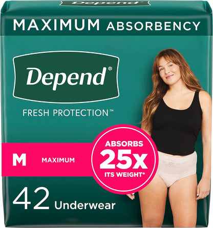 Depend Fresh Protection Adult Diapers, Incontinence Underwear for Women, Disposable, Maximum, XXL, Blush, 44 Count (2 Packs of 22), Packaging May Vary