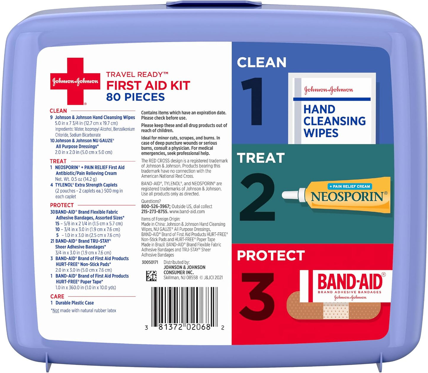 BAND-AID Brand Travel Ready Portable Emergency First Aid Kit, Minor Wound Care, Perfect for Home, Car, Camping, Travel & Outdoor Essentials, Supplies Include Bandages, Neosporin & Tylenol, 80 Piece