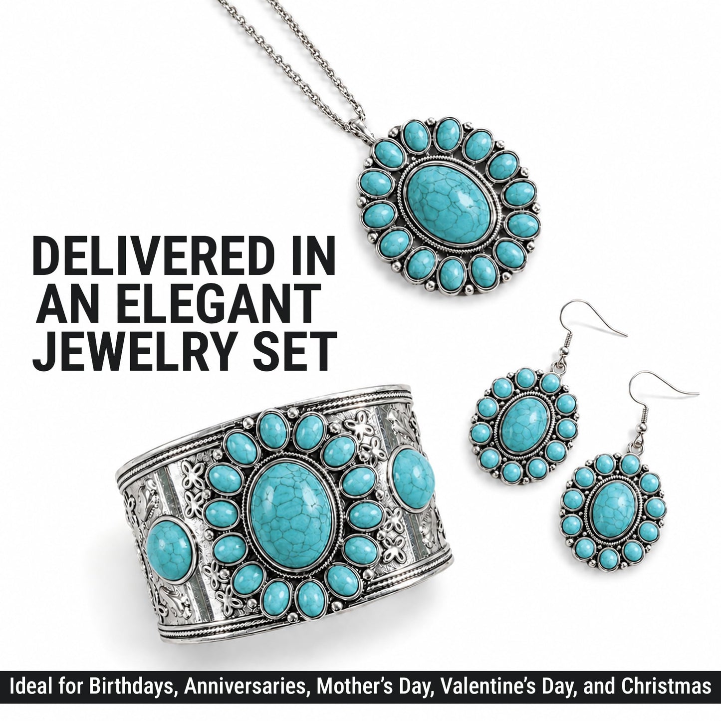 Shop LC Howlite Western Jewelry Set for Women Boho Cowgirl | 3-Piece Necklace Bracelet Earrings, Turquoise-Inspired, Chunky Statement, Southwestern