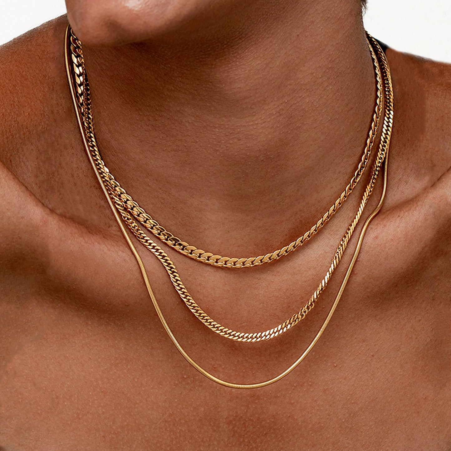 3PCS Gold Necklaces for Women,Chunky Statement Gold Plated Necklace Stack Layered Sterling Silver Herringbone Chains for Women Dainty Trendy Silver Chains Stacked Jewelry Gifts