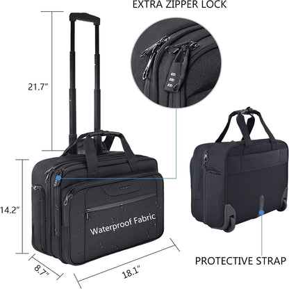 KROSER Rolling Laptop Bag Premium Wheeled Briefcase Fits Up to 17.3 Inch Laptop Overnight Roller Case Computer Bag with RFID Pockets for Travel/Business/Men/Women-Black