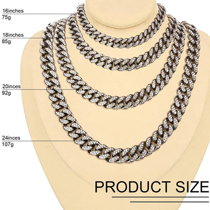 Batiyeer 3 Pcs Cuban Link Chain Necklace Bracelet Rhinestone Hoop Earrings Bling Crystal Hip Hop Jewelry for Women(18 Inch,Gold)