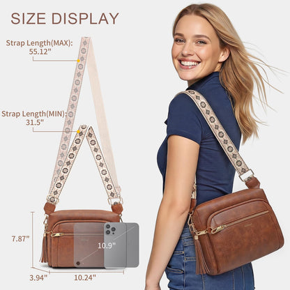 Small Leather Crossbody Bags for Women Anti theft Purses and Handbag Shoulder Hangbag with Wide Strap Tassel