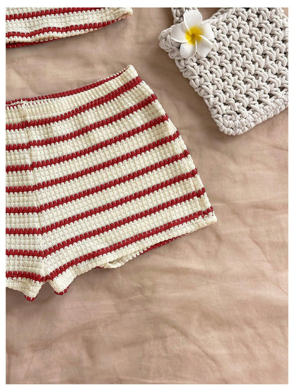SOLY HUX Women's Summer 2 Piece Outfits Striped Crochet Halter Top Mini Shorts Set Beach Vacation Y2K Sets