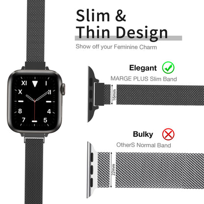 MARGE PLUS Slim Milanese Loop Compatible with Apple Watch Band for women 41mm 40mm 38mm 42mm 46mm 45mm 44mm, Stainless Steel Magnetic Mesh Strap work on iWatch Series 11 10 9 8 7 6 5 4 3 & SE 3 2 1