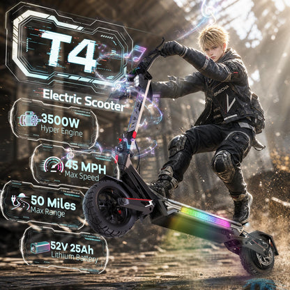 Electric Scooter Adults, 3500W/7000w Single/Dual Hyper Motor with 50/70 Miles Range Battery, Up to 45/58 MPH Top Speed, 10.5"/12" Tubeless Tires Commuting Scooter for Adults