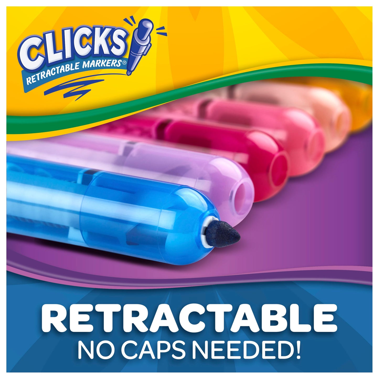Crayola Clicks Retractable Tip Markers (10ct), Washable Cone Tip Art Marker Set, Cute Aesthetic School Supplies, Classroom Must Haves, Ages 3+
