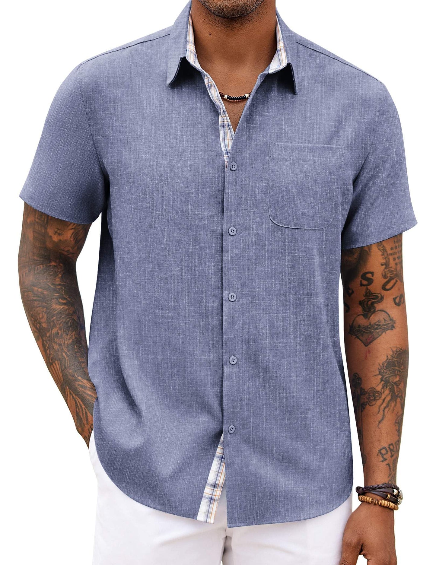 COOFANDY Men's Button Down Shirts Short Sleeve Casual Summer Beach Vacation Wedding Shirt with Pocket