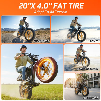 Electric Bike for Adults, Peak 1500W Motor Retro E Bike, Range 65/120Miles, 48V 15Ah Removable Battery, 20"x4" Fat Tires, Full Suspension, APP Control, Off-Road Ebike for City Commuting