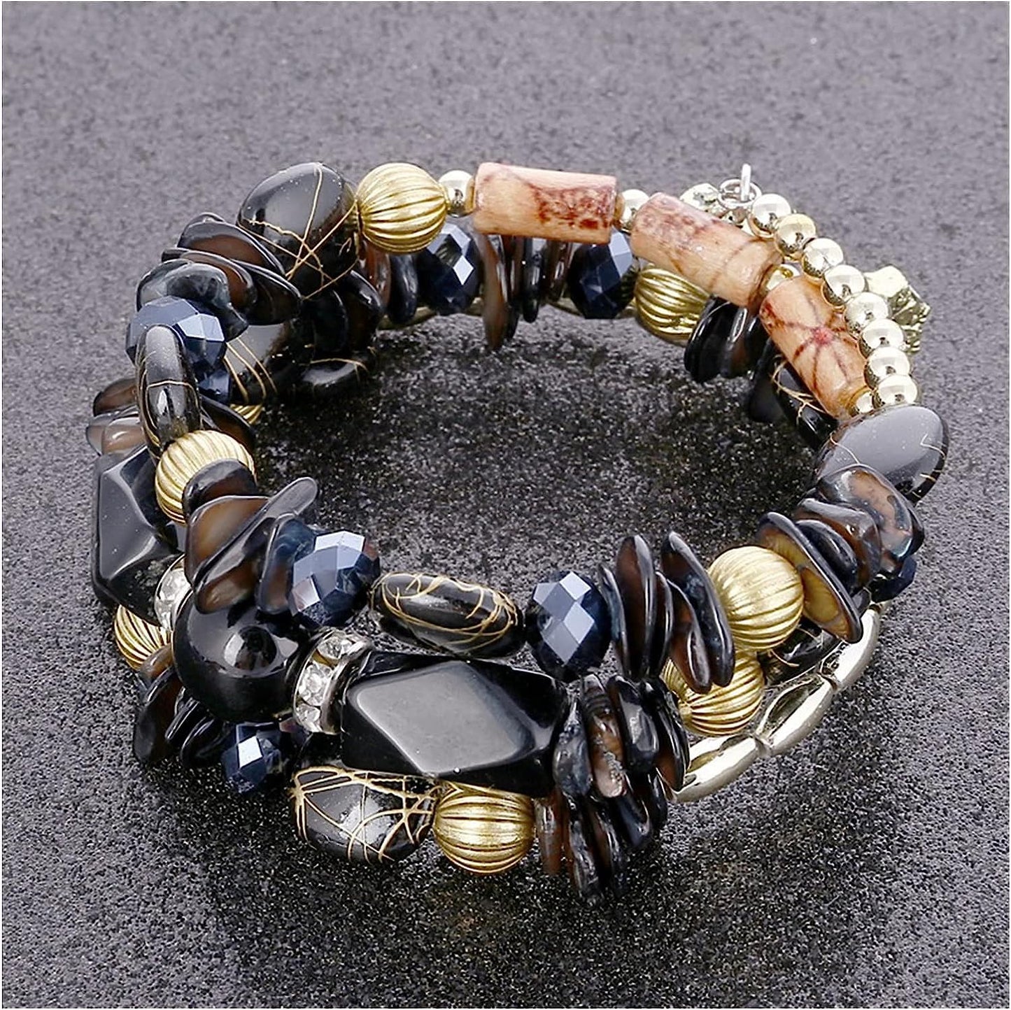 Women Beaded Bracelet Set | Colorful Boho Stackable Trendy Design with Crystal Accents Multilayer Bangle Bracelet | Fashion Stretch Braclets Jewelry for Women