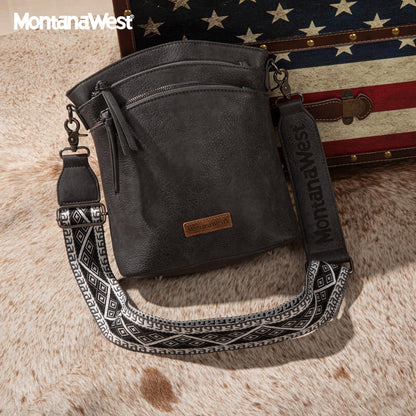 Montana West Multi Zip Pocket Crossbody Bag With Guitar Strap