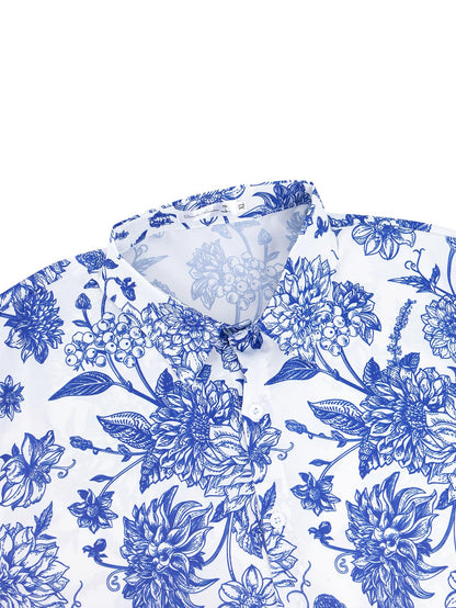 Yoimira Men's Summer Outfits 2 Piece Short Sets Hawaiian Floral Button Down Shirt and Shorts Vacation Beach Cruise Set