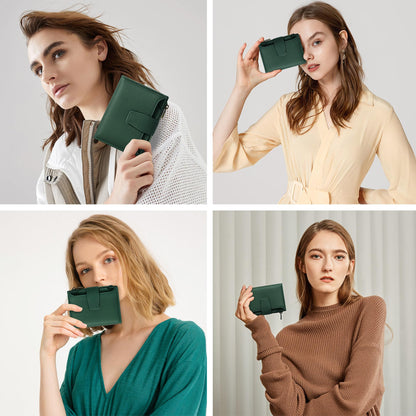 Airkit Small Wallet Women RFID Blocking Soft Leather Bifold Compact Card Holder Wallet for Women with Zipper Coin Pocket 4 ID Window