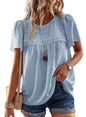 Falechay Womens Summer Tops Crewneck Short Sleeve Shirts Casual Chiffon Blouses Flowy Lace Hem Boho Clothing Trendy 2026