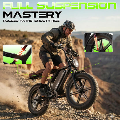Electric Bike for Adults, Peak 1500W Motor Retro E Bike, Range 65/120Miles, 48V 15Ah Removable Battery, 20"x4" Fat Tires, Full Suspension, APP Control, Off-Road Ebike for City Commuting