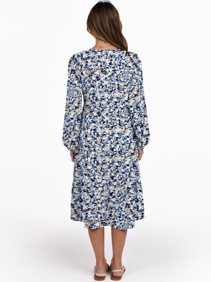 ANRABESS Womens V Neck Long Sleeve Midi Dress | Swing Flowy Tiered with Pockets, Soft Fabric, Boho Beach Vacation Dresses, Loose Fit Casual, Fall Winter Transition Clothes