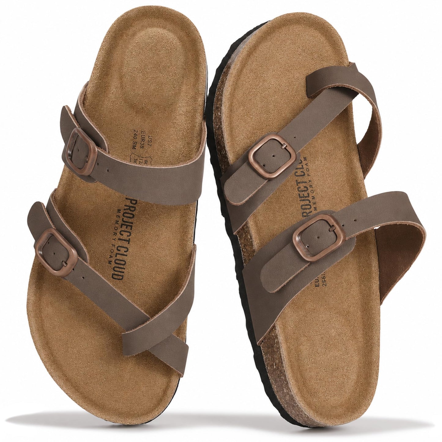 Project Cloud 100% Genuine Leather Womens Sandals -Lightweight Womens Slides Memory Foam Insole & Cork Footbed Sandals Women - Non-Slip Beach Essentials Summer Sandals for Women 2026 (Lian)