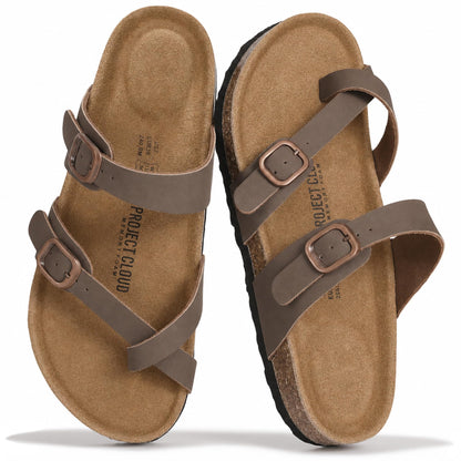 Project Cloud 100% Genuine Leather Womens Sandals -Lightweight Womens Slides Memory Foam Insole & Cork Footbed Sandals Women - Non-Slip Beach Essentials Summer Sandals for Women 2026 (Lian)