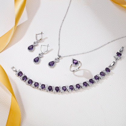 BriLove Wedding Jewelry Set for Women Bride Bridesmaid | Gorgeous Cubic Zirconia Teardrop Necklace Earrings Bracelet Adjustable Ring Jewelry Gift for Birthday/Anniversary