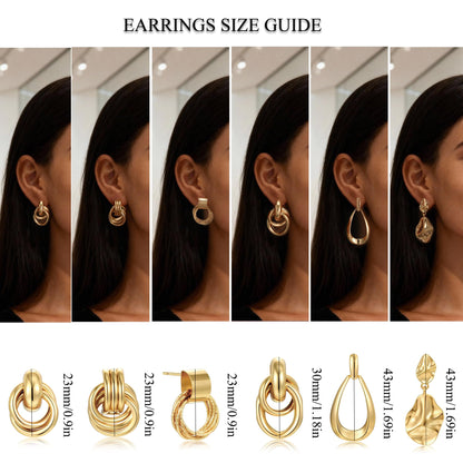 6 Pairs Chunky Gold Earrings for Women Gold Plated Knot Earrings Trendy Statement Drop Dangle Teardrop Lightweight Hypoallergenic Fashion Accessories Jewelry Set Gifts for Women
