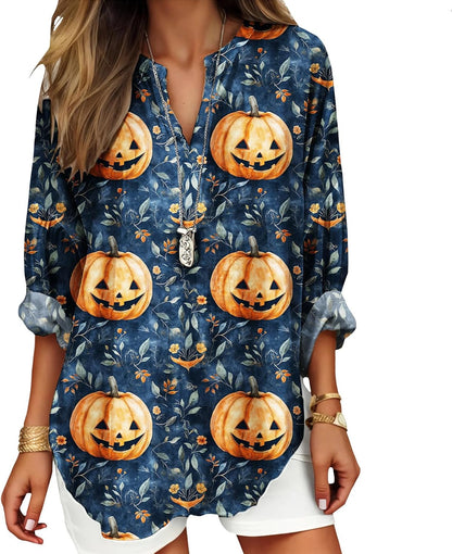 Womens Bohemian Print Tunic Top Cotton Blend V Neck Long Sleeve Loose Fit Casual Blouse for Summer Beach Vacation