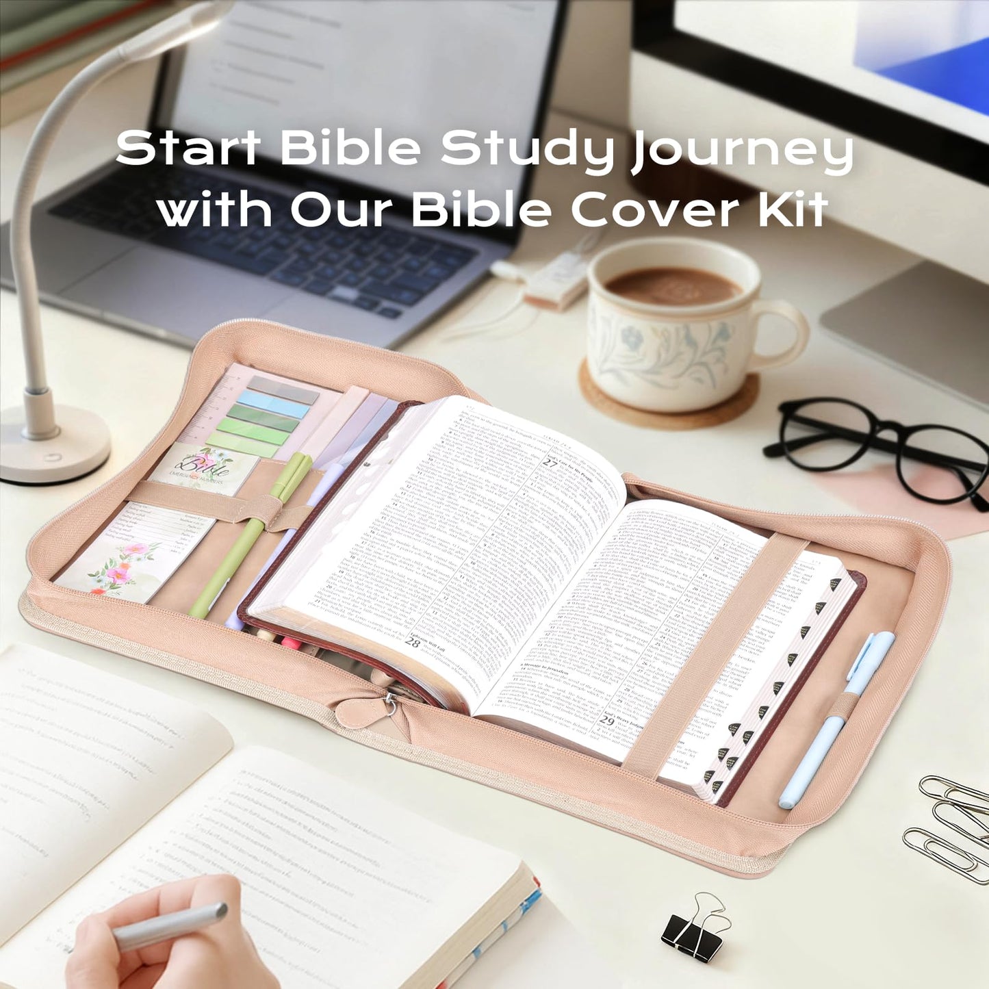 XKDOUS 20 Pcs Bible Case Set with Tabs, Pens, Study Supplies Carrier Holder Portable Men's Bible Bag Church Book Leather Cover Father Day Christian Gift for Dad, Mom, Men, Women