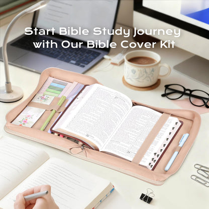 XKDOUS 20 Pcs Bible Case Set with Tabs, Pens, Study Supplies Carrier Holder Portable Men's Bible Bag Church Book Leather Cover Father Day Christian Gift for Dad, Mom, Men, Women