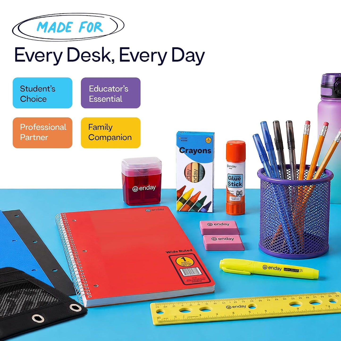 24 Pack Bulk School Supplies for Kids | 22 Piece Back to School Supplies in Each Kit, Premium Quality Kids School Supply for Girls & Boys, Kindergarten, Elementary, K-12 - By Enday