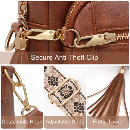Small Leather Crossbody Bags for Women Anti theft Purses and Handbag Shoulder Hangbag with Wide Strap Tassel