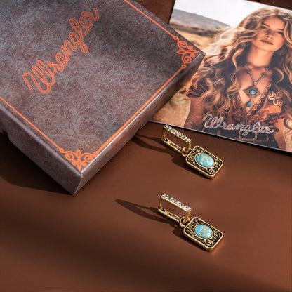 Wrangler Couture Turquoise Jewelry for Women, Square Turquoise Earrings | 14K Gold & Silver Plating, Western Jewelry, Western Country Earrings with Gift Box