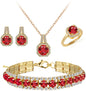 Paxuan 4pcs Cubic Zirconia Wedding Jewelry Sets for Bride Bridesmaid Cubic Zirconia Pendant Necklace Earrings Link Tennis Bracelet Open Ring Set for Women