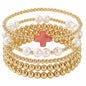 14K Gold Plated Pearl Beaded Cross Bracelets Stack Set for Women,Stretch Boho Colorful Christian Beads Ball Jewelry Friendship Summer Trendy Gift