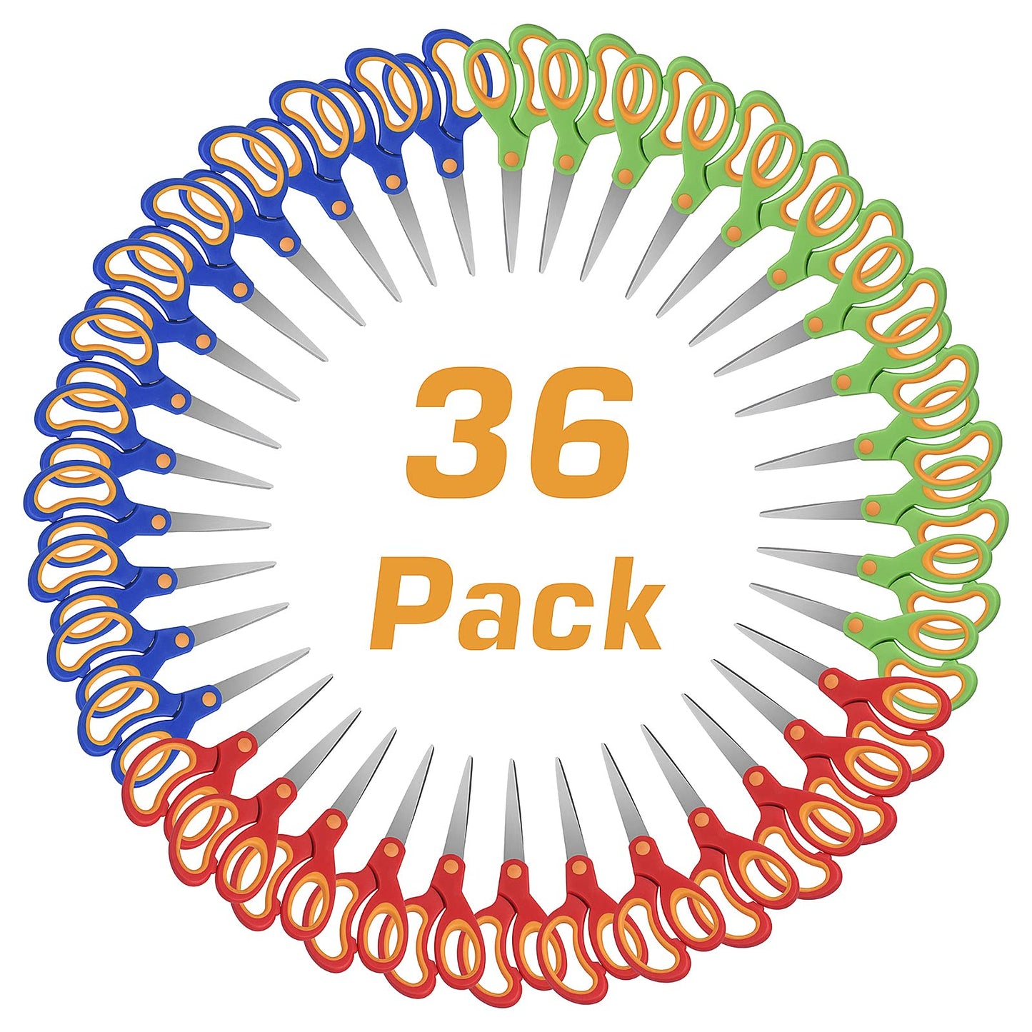 ELECKEY Scissors for School Kids Student, Kids Scissors 36 Count Bulk Set Teacher Pack(Rounded-tip, Blunt), 5 Inch | for Classroom, Teacher Pack, Rounded-tip, Blunt