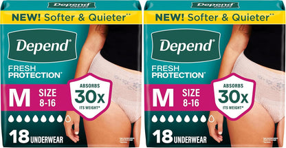 Depend Fresh Protection Adult Diapers, Incontinence Underwear for Women, Disposable, Maximum, XXL, Blush, 44 Count (2 Packs of 22), Packaging May Vary