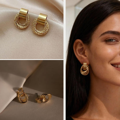 6 Pairs Chunky Gold Earrings for Women Gold Plated Knot Earrings Trendy Statement Drop Dangle Teardrop Lightweight Hypoallergenic Fashion Accessories Jewelry Set Gifts for Women