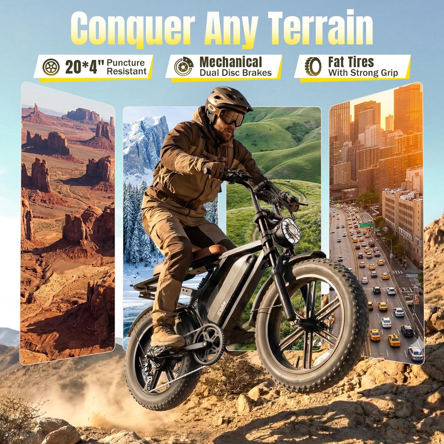 Electric Bike for Adults, Peak 1500W Motor Retro E Bike, Range 65/120Miles, 48V 15Ah Removable Battery, 20"x4" Fat Tires, Full Suspension, APP Control, Off-Road Ebike for City Commuting