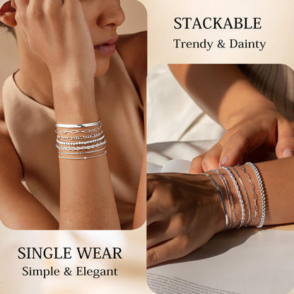 M MOOHAM 7PCS Gold Bracelets for Women, 14K Gold Plated Beaded Bracelet Set | Rope Paperclip Chain Stackable Bracelet, Non Tarnish Bracelet Stack, Friendship Birthday Jewelry, Gifts for Women Teen Girls