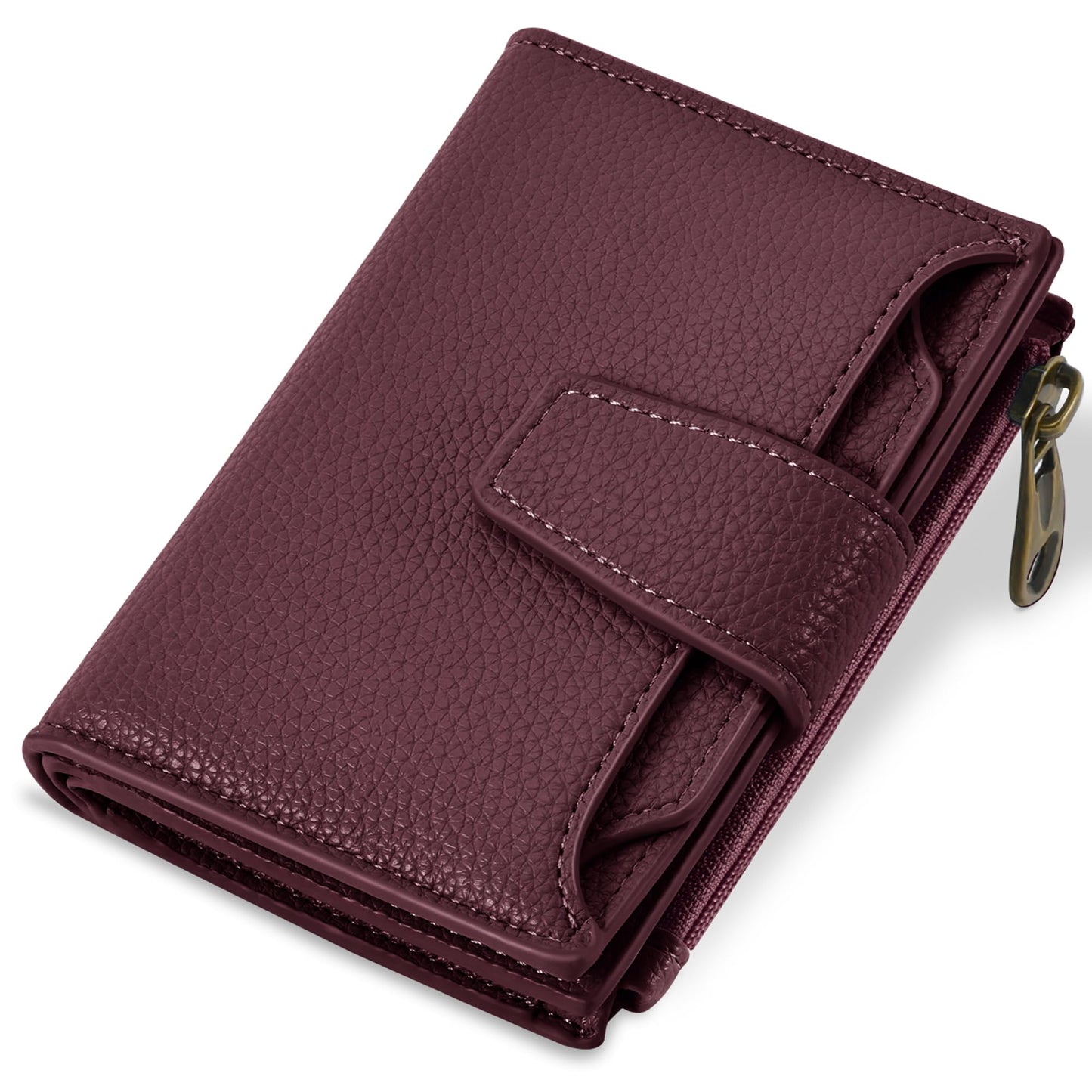 Airkit Small Wallet Women RFID Blocking Soft Leather Bifold Compact Card Holder Wallet for Women with Zipper Coin Pocket 4 ID Window