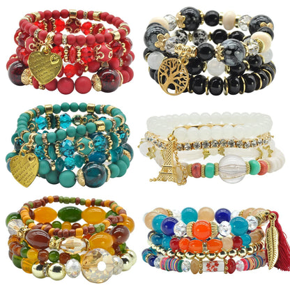 Bohemian Bracelet Sets for Women - 6 Sets Stackable Stretch Bracelets Multi-color Boho Jewelry for Women Hippie Bracelets Dainty Jewelry