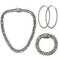 Batiyeer 3 Pcs Cuban Link Chain Necklace Bracelet Rhinestone Hoop Earrings Bling Crystal Hip Hop Jewelry for Women(18 Inch,Gold)
