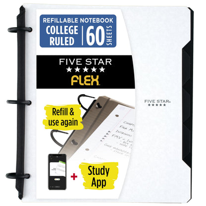 Five Star Flex Refillable Notebook + Study App 1 Inch O-Rings Binder with Pockets Tabs and Dividers, 220 Sheet Capacity, Includes 60 Sheets 8.5" x 11" College Ruled Paper, Amethyst (29328AB6)