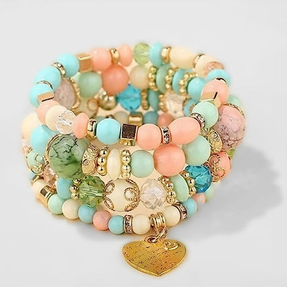 Women Beaded Bracelet Set | Colorful Boho Stackable Trendy Design with Crystal Accents Multilayer Bangle Bracelet | Fashion Stretch Braclets Jewelry for Women