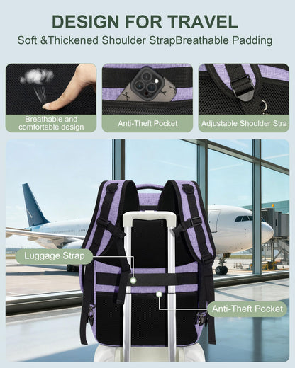 Travel Carry On 17.5" Laptop Expandable Backpack for Men Women, Personal Item Bag Waterproof Airline Approved with USB Charging Hole 3 Packing Cubes, Large Weekender Daypack Business Luggage Suitcase