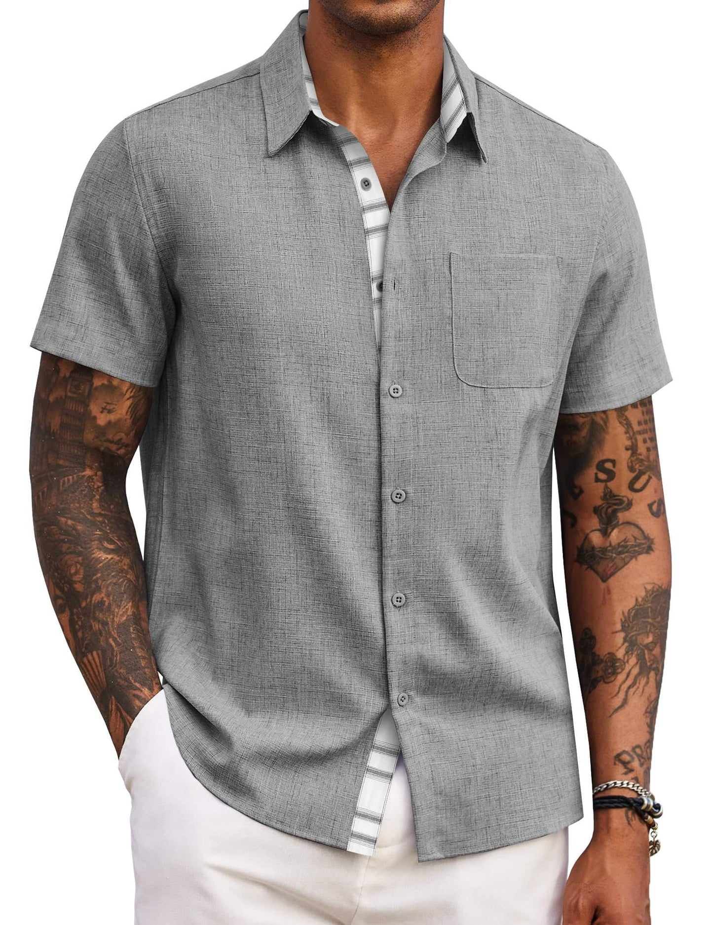 COOFANDY Men's Button Down Shirts Short Sleeve Casual Summer Beach Vacation Wedding Shirt with Pocket