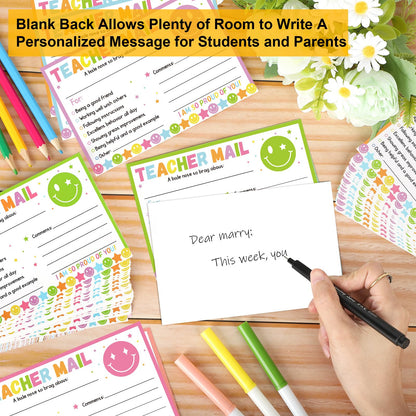 60Pcs Teacher Mail Notes to Parents, Boho Happy Mail from Teacher, Brag Cards for Students Behavior Classroom Must Haves to Send Home for Preschool Kindergarten Elementary School Supplies (Boho)